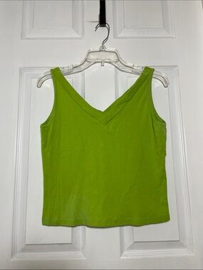 Air Port 90’s V-Neck Cotton Cropped Tank Top in Lime Green